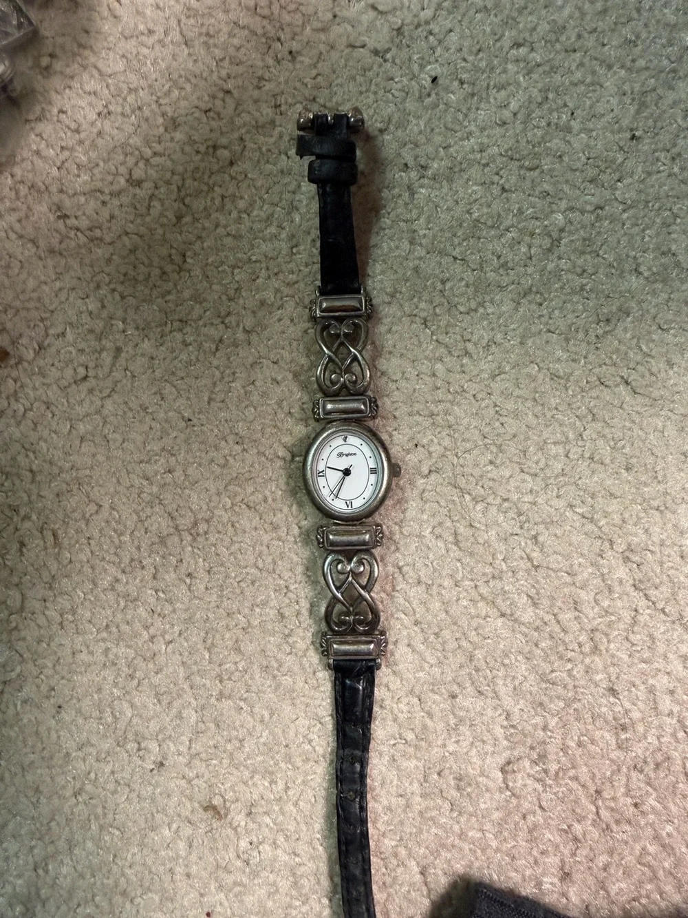 Women's Brighton Champagne Silver-Tone White Dial Watch with Black Leather Strap